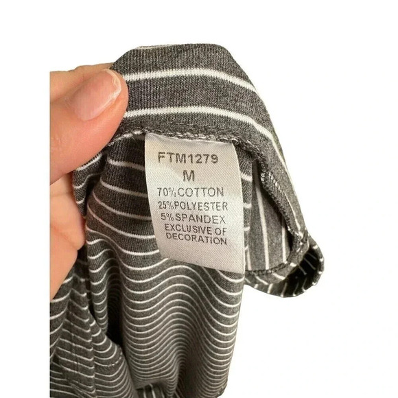 THML Anthropologie Embroidered Dress Cotton Grey Striped Floral Size Medium - Picture 9 of 9